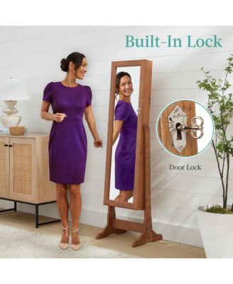 Jewelry Armoire Cabinet, Full Length Mirror w/ Velvet Storage Interior, Lock