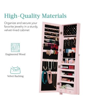 Jewelry Armoire Cabinet, Full Length Mirror w/ Velvet Storage Interior, Lock