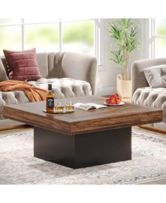 LED Coffee Table, Square Coffee Table Wood Low Coffee Table for Living Room