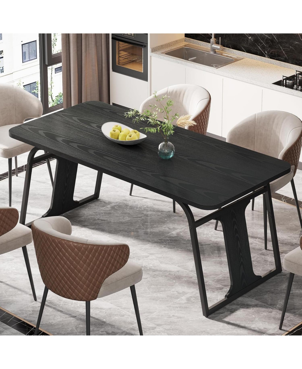 Tribesigns Modern Dining Table for 4-6, 63-Inch Rectangle Kitchen Table, Wood Dining Room Table with Sturdy Metal Legs, Dinner Table for Dining