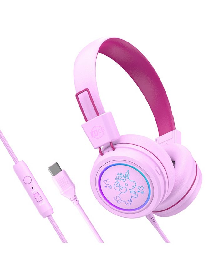 MEE audio KidJamz KJ55 Safe Listening USB-C Headphones for Kids w/ LED Lights - Pink