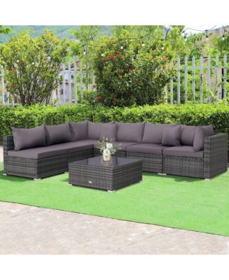 7PCS Patio Rattan Sectional Sofa Set Outdoor Furniture Set w/ Cushions