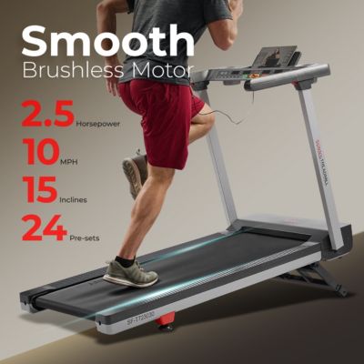 Foldable 15 Level Auto Incline Treadmill, 20" Wide Running Belt, Quiet Brushless Motor, Digital Display, 300 LB Weight Capacity, SunnyFit App Bluetooth Connection