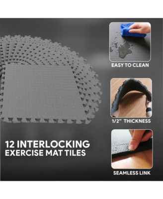 48 Sq Ft Interlocking EVA Foam Exercise Mat Tiles, Gray