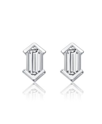 Sterling Silver Mini Cubic Zirconia Baguette Geometric Stud Earrings in White Gold Plated or 14k Gold Plated