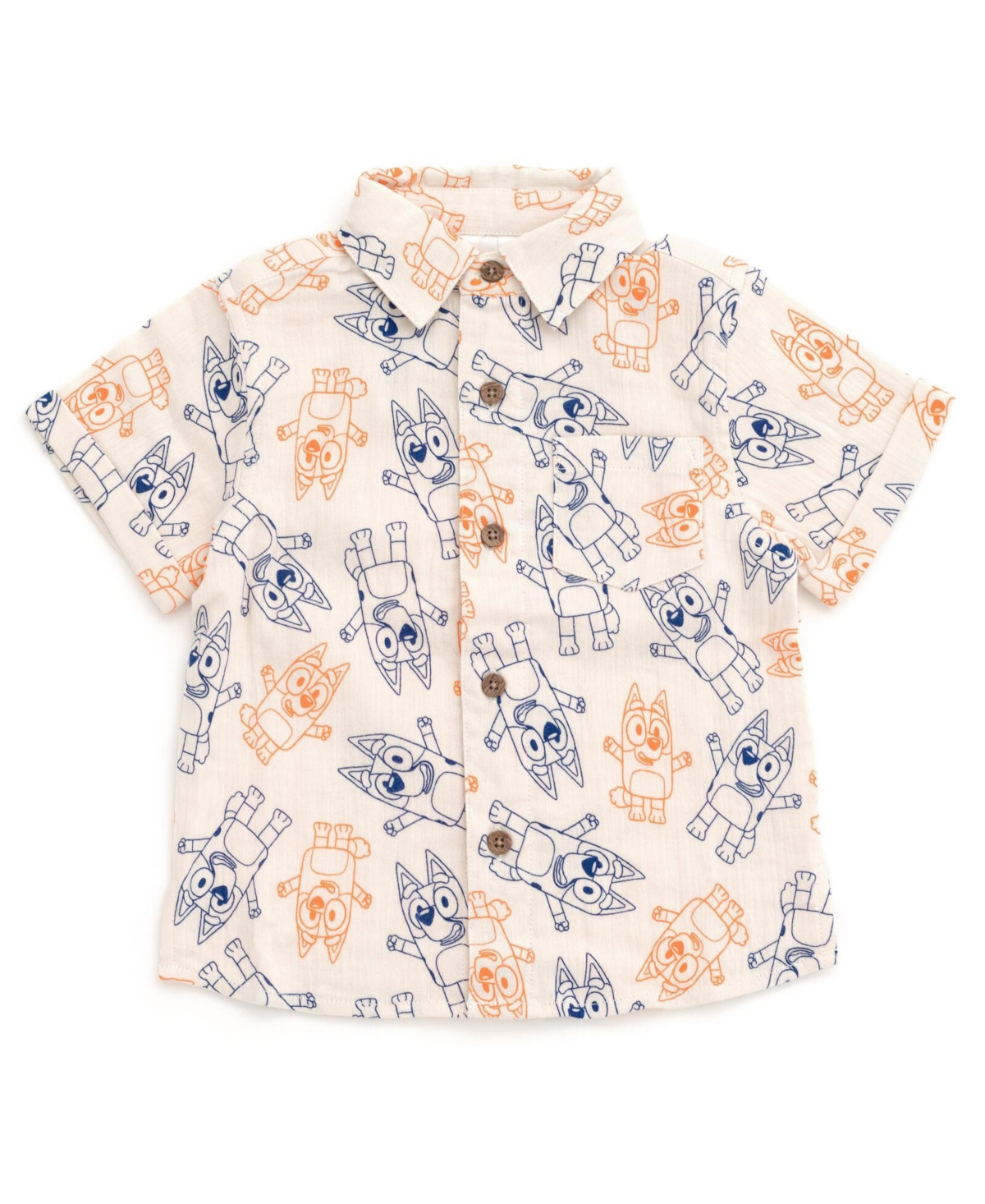Bluey Little Boys Cotton Gauze Matching Family Button Down Shirt and Shorts Outfit Set