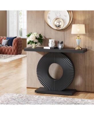 Modern Console Table with Geometric Base, 40 inch Wood Entryway Table Sofa Table Narrow Long for Living Room, Entryway, Hallway