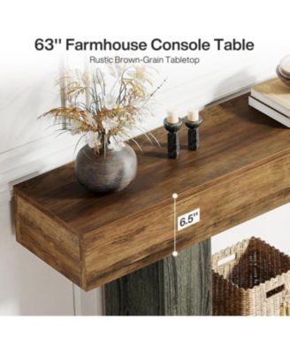 63-Inch Farmhouse Wood Console Table with U-Shaped Base, 2-Tier Narrow Sofa Table for Entryway & Living Room