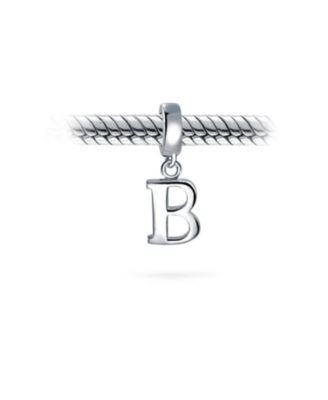 Dangle Block Letter A-Z Alphabet Initial Charm Bead Solid .925 Sterling Silver Fits European Bracelet