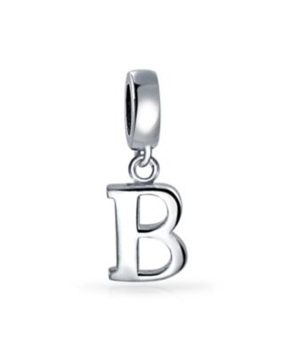 Dangle Block Letter A-Z Alphabet Initial Charm Bead Solid .925 Sterling Silver Fits European Bracelet