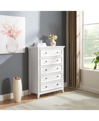 Modern 5-Drawer Dresser – White Cabinet with 5 Drawers, Ideal for Living Room or Farmhouse Closet Storage