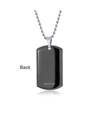 CZ Edge Black Dog Tag Pendant Necklace Stainless Steel with Bead Ball Chain 24 In