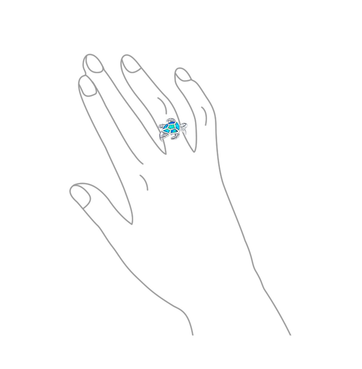 Bling Jewelry Nautical Tropical Beach Vacation Sea Mom Mother Children Tortoise FamilyCreated Opal Inlay Turtle Ring For Women .925 Sterling Sil