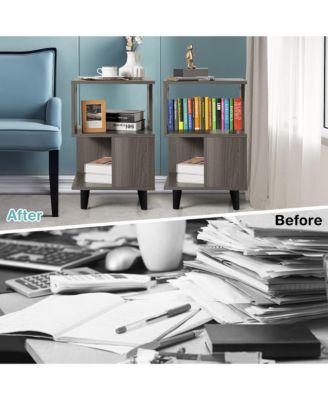 2 PCS Nightstand Set Modern Side End Table Storage Shelf Grey