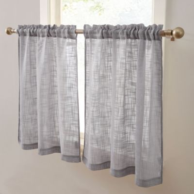 Linda Faux Linen Textured Semi Sheer Privacy Light Filtering Transparent Rod Pocket Short Thick Cafe Curtain Tiers for Small Windows, Kitchen & Bathroom, Set of 2