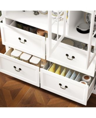 Grey Wood Bookcase With Tempered Glass Doors and 6-Drawers