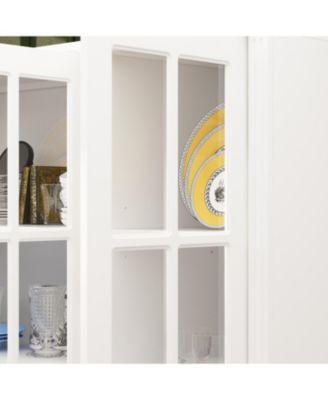 Grey Wood Bookcase With Tempered Glass Doors and 6-Drawers