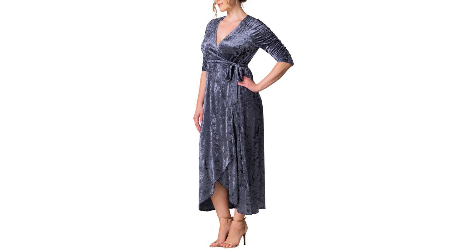 Plus Size Cara Velvet High Low Long Wrap Dress