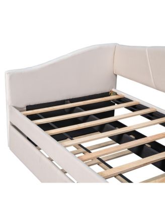 Upholstered Twin Daybed Sofa with Trundle and Wood Slats