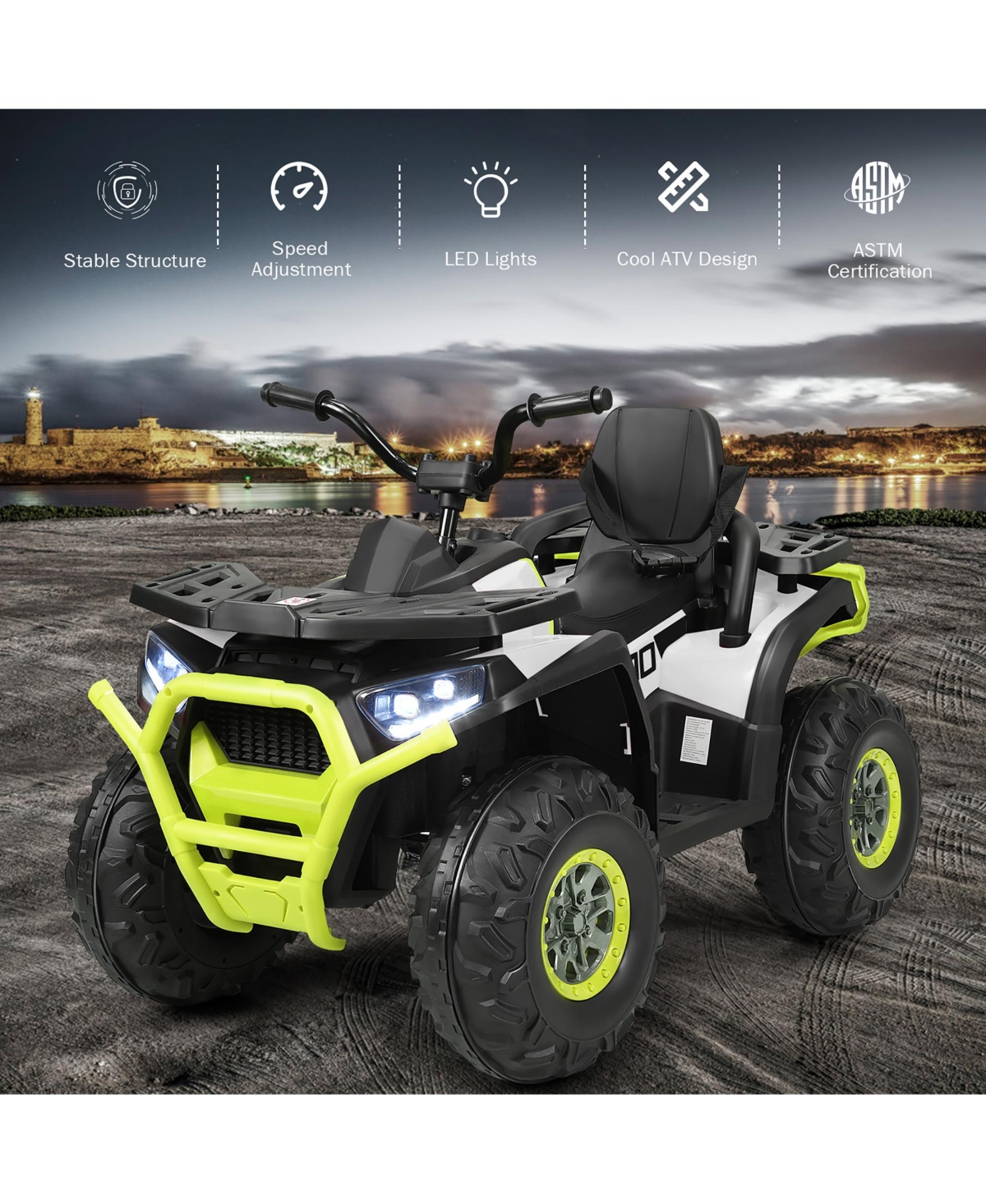 Costway 12V Kids Electric 4-Wheeler Atv Quad 2 Speeds Ride On Car w/MP3&Led Lights