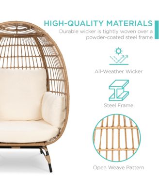 Wicker Egg Chair Oversized Indoor Outdoor Patio Lounger w/ Steel Frame, 440lb Capacity