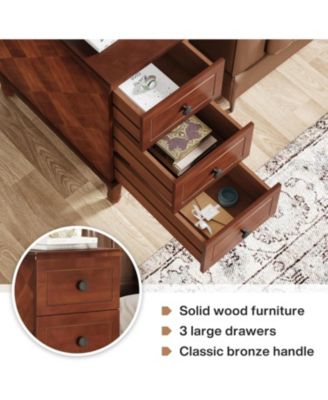 Solid Wood End Table, Fully Assembled Narrow Side Table with Drawers, Pre-Assembled Nightstand Slim Bedside Table for Small Spaces, Living Room, Bedroom, Brown (2)