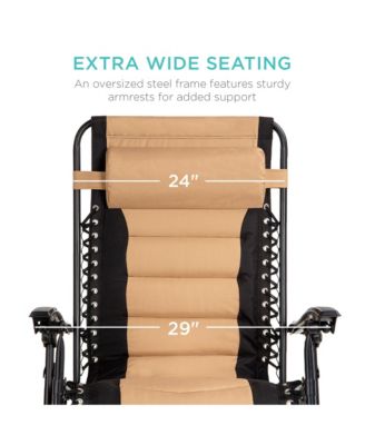 Oversized Padded Zero Gravity Chair, Folding Outdoor Patio Recliner w/ Side Tray