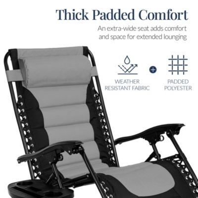 Oversized Padded Zero Gravity Chair, Folding Outdoor Patio Recliner w/ Side Tray
