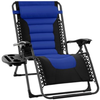 Oversized Padded Zero Gravity Chair, Folding Outdoor Patio Recliner with Side Tray