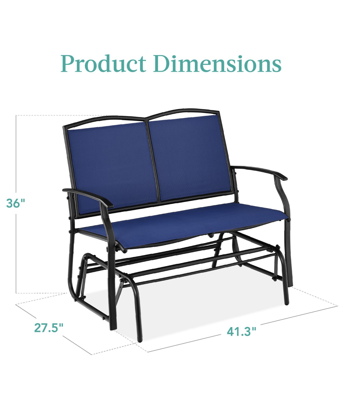 Best Choice Products 2-Person Outdoor Swing Glider, Steel Patio Loveseat, Bench Rocker w/ Armrests -black