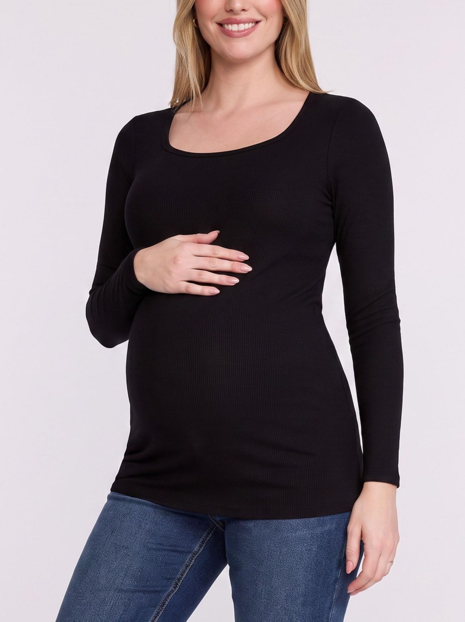 Women's Square Neck Rib Knit Long Sleeve Tee - Motherhood