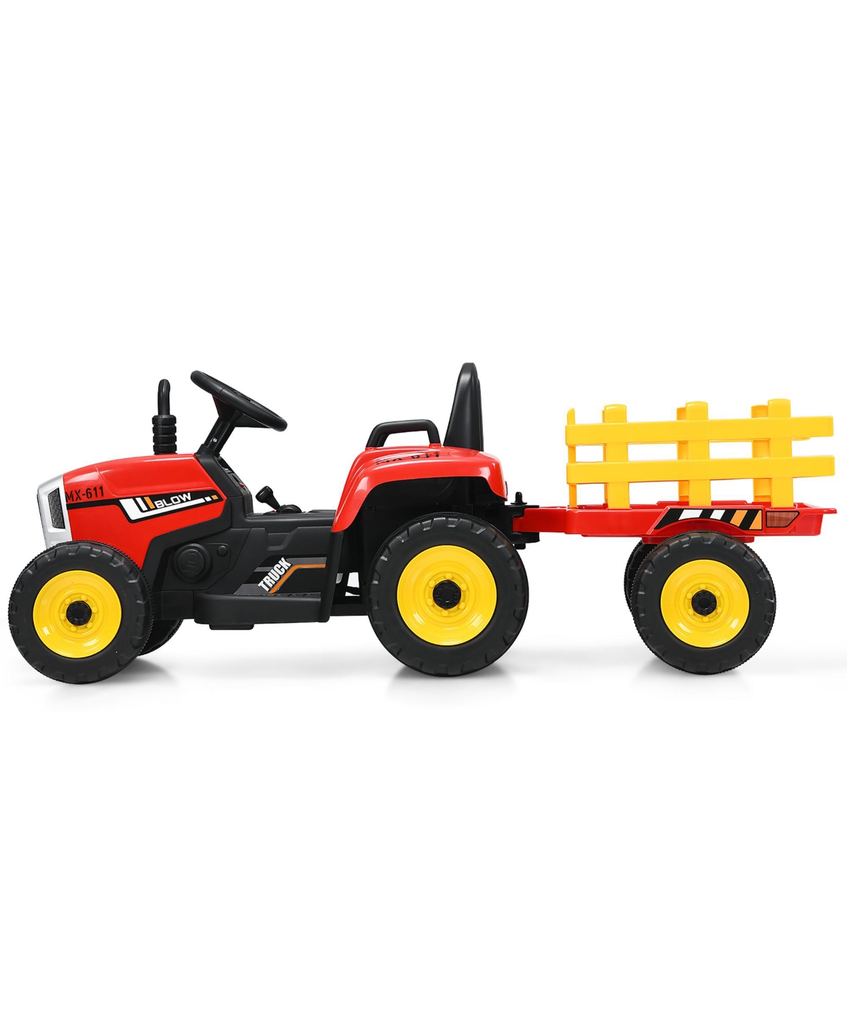 Costway 12V Kids Ride On Tractor with Trailer Ground Loader w/ Rc & Lights
