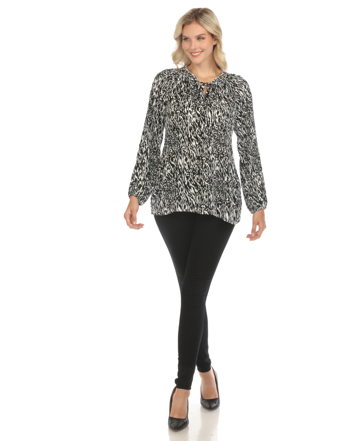 White Mark Women's Printed Peasant Blouse In White Olive