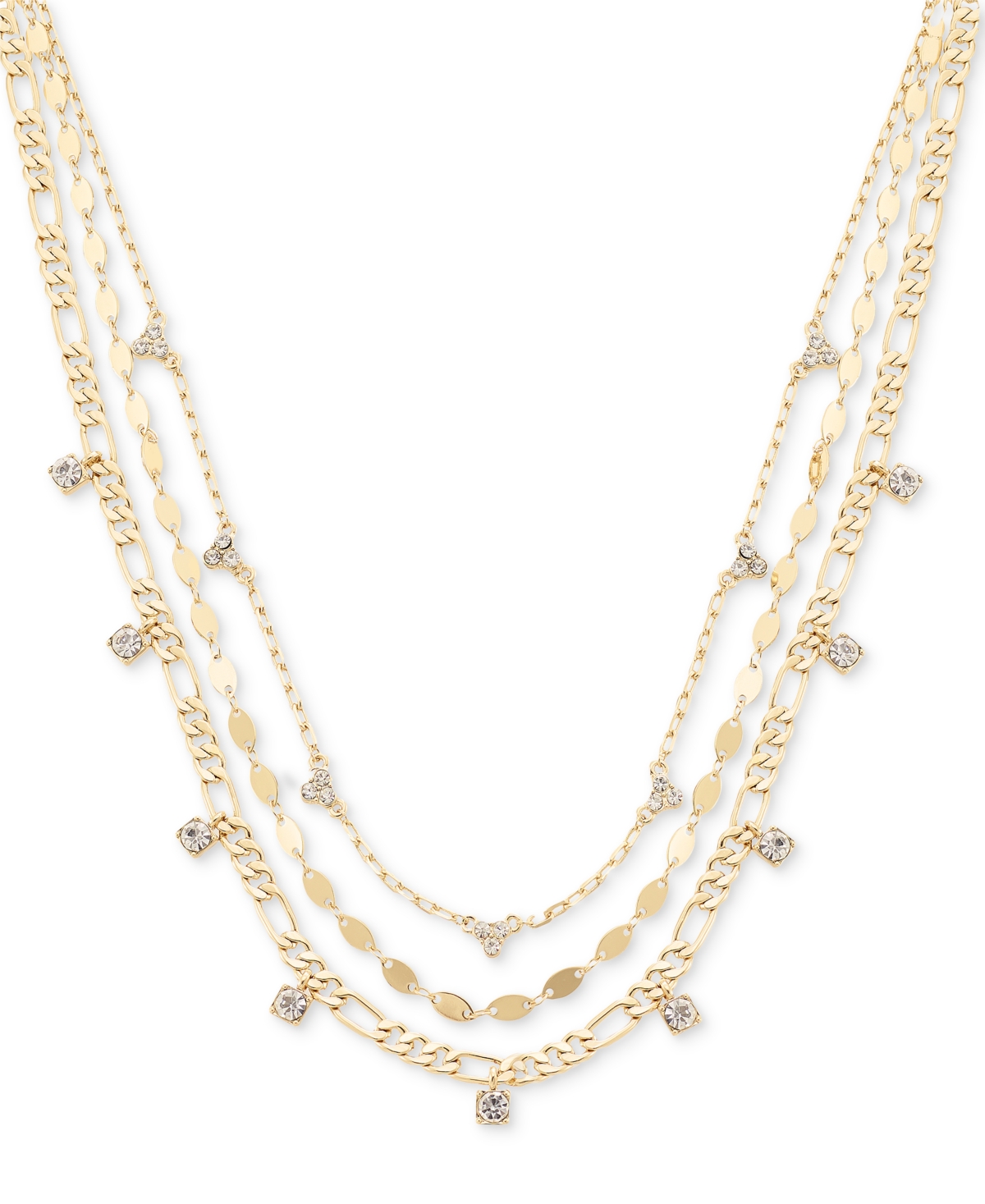 Gold-Tone Crystal Mixed Chain Layered Necklace, 15" + 3" extender, Created for Macy's - Gold
