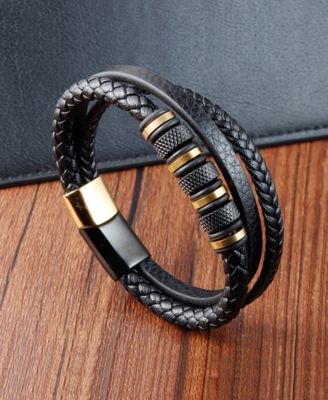 Black Titan Leather Stainless Steel Bracelet