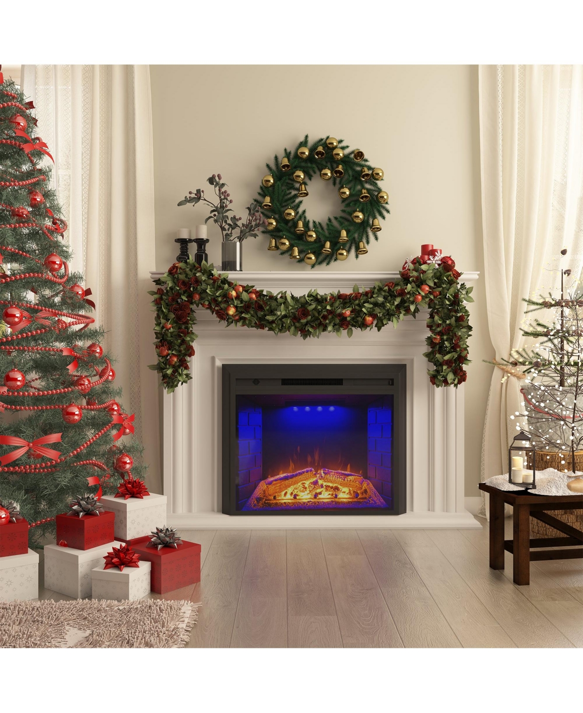 Mondawe 5000BTU Electric Fireplace With 5 Brightness Levels/3 Flame Colors With Panel/Remote Control