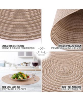Braided Round Place Mats & Anti-Skid Placemat for Dining - Set of 6