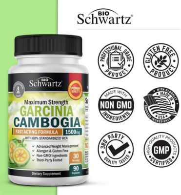 Garcinia Cambogia Weight Loss Pills - 1500mg HCA Pure Extract - Fast Acting Appetite Suppressant - Fat Burner for Women and Men to Help Lose Weight - Carb Blocker Metabolism Diet Pill - 90 Capsules