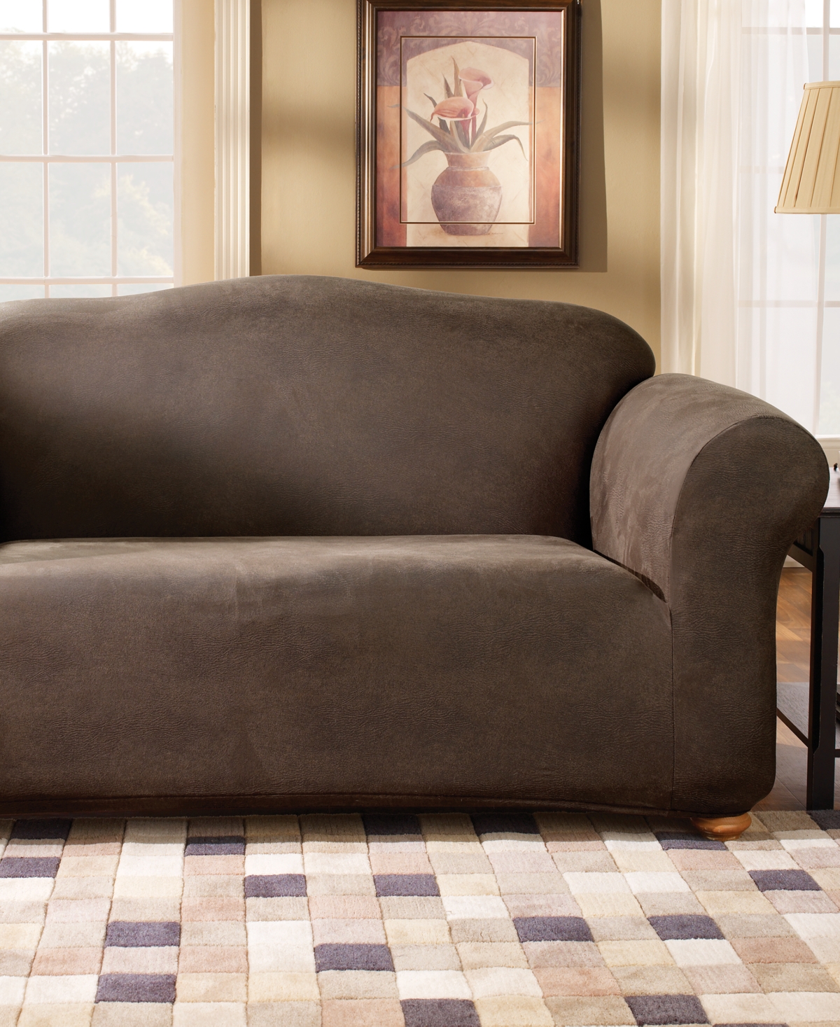 UPC 047293373299 product image for Sure Fit Stretch Faux Leather Separate Seat T-Cushion Loveseat Sofa Slipcover | upcitemdb.com