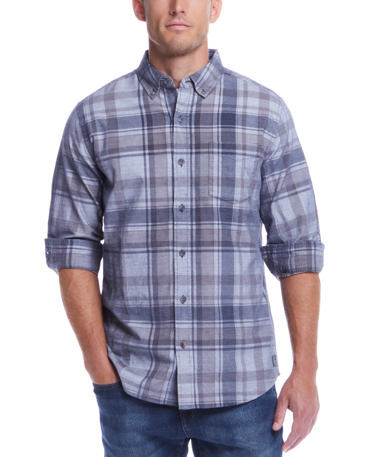Weatherproof Vintage Men's Distressed Plaid Corduroy Long Sleeve Button Down Shirt