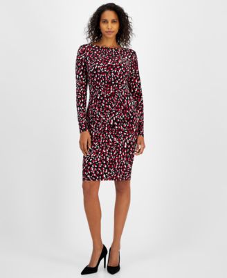 Kasper - Women's Printed Long-Sleeve Sheath Dress