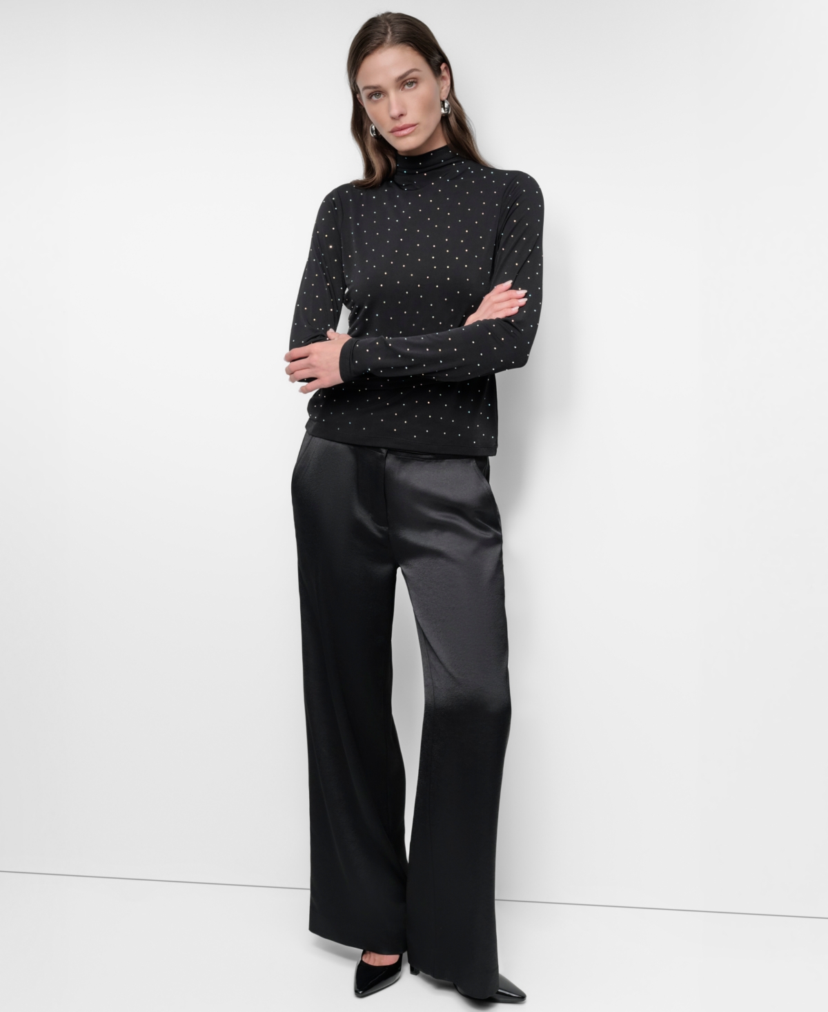 Dkny Women's Embellished Mock-Neck Long-Sleeve Top