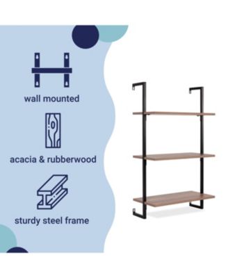 Madera  Industrial 3-Shelf Wood Wall-Mounted Open Ladder Bookcase, Metal Frame
