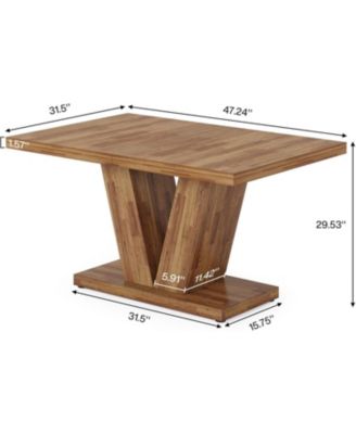 47-Inch Dining Table for 4, Walnut Brown Kitchen Dinner Table with Heavy Duty Pedestal, Farmhouse Wooden Eating Table