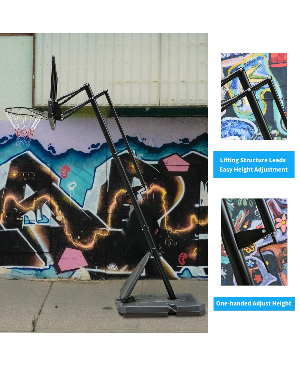 Slickblue Outdoor Basketball Hoop with Height Adjustment for Versatile Play - Grey