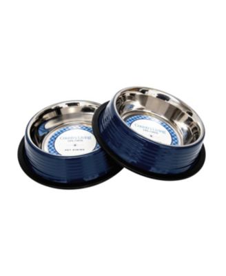 Set of 2 Ribbed Non-Slip Stainless Steel Pet Bowls - Durable and Safe Dog Bowls