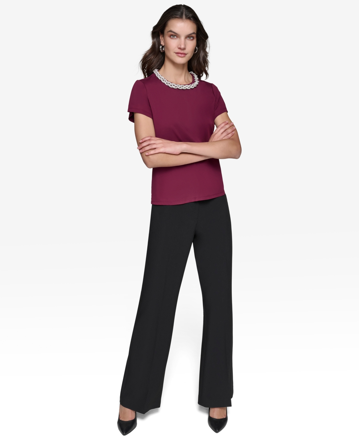 KARL LAGERFELD WOMEN'S EMBELLISHED SCOOP-NECK TOP