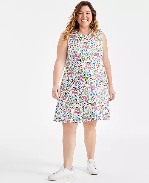 plus size sleeveless printed tank dress, created for macy's