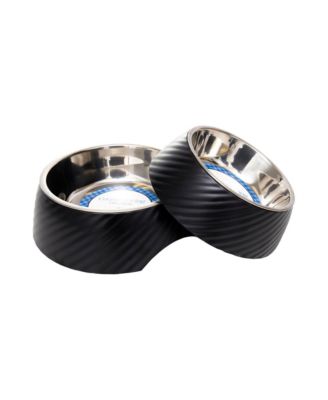 Set of 2 Twill Melamine Dog Bowls with Removable Stainless Steel Inserts – Stylish & Durable Pet Feeder