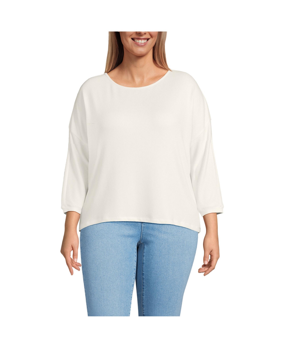 Lands' End Plus Size 3/4 Sleeve Cozy Rib Dolman Top